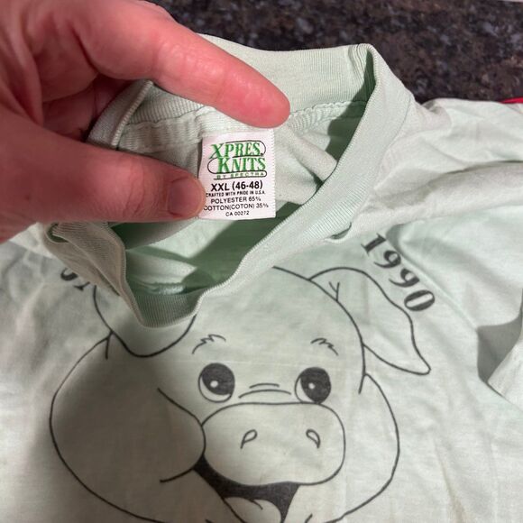 Vintage 1990 Lot of 2 Single Stitch Pig Graphic Sidetracks Tshirts Green Red XXL - Picture 5 of 12